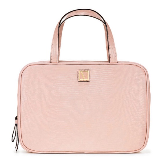 Victoria’s Secret Blush Embossed Lizard Everything Makeup Toiletries Travel Case - Picture 1 of 10